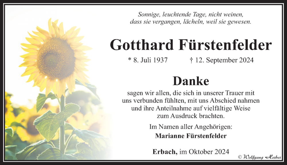  Traueranzeige für Gotthard Fürstenfelder vom 07.11.2024 aus Camberger Anzeiger