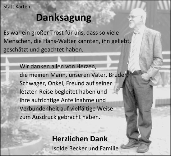 Traueranzeige von Hans-Walter Becker von Hinterländer Anzeiger