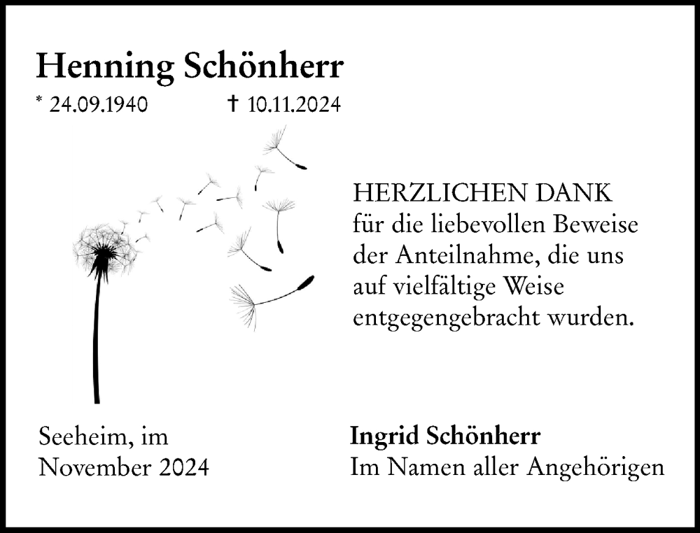  Traueranzeige für Henning Schönherr vom 30.11.2024 aus Darmstädter Echo