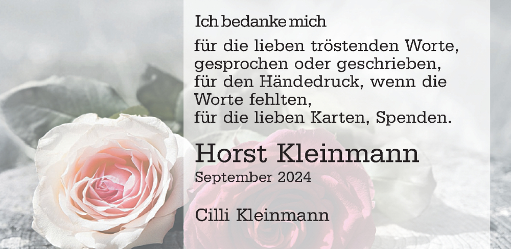  Traueranzeige für Horst Kleinmann vom 02.11.2024 aus Binger-/Ingelheimer Wochenblatt