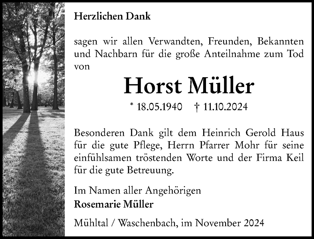  Traueranzeige für Horst Müller vom 23.11.2024 aus Darmstädter Echo