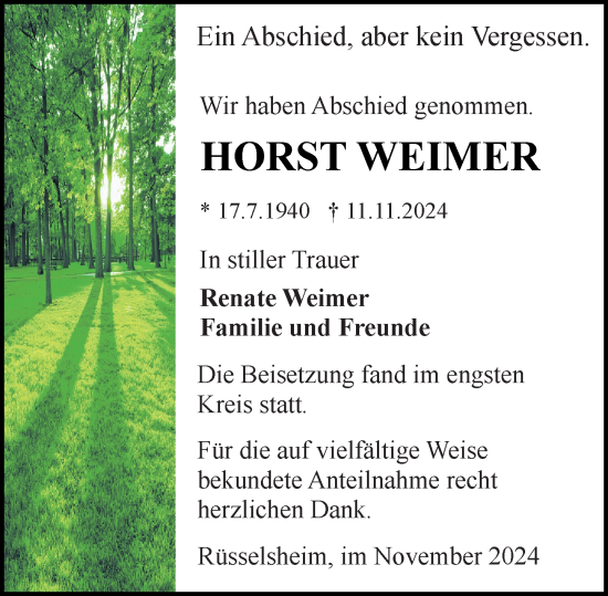 Traueranzeige von Horst Weimer von Rüsselsheimer Echo