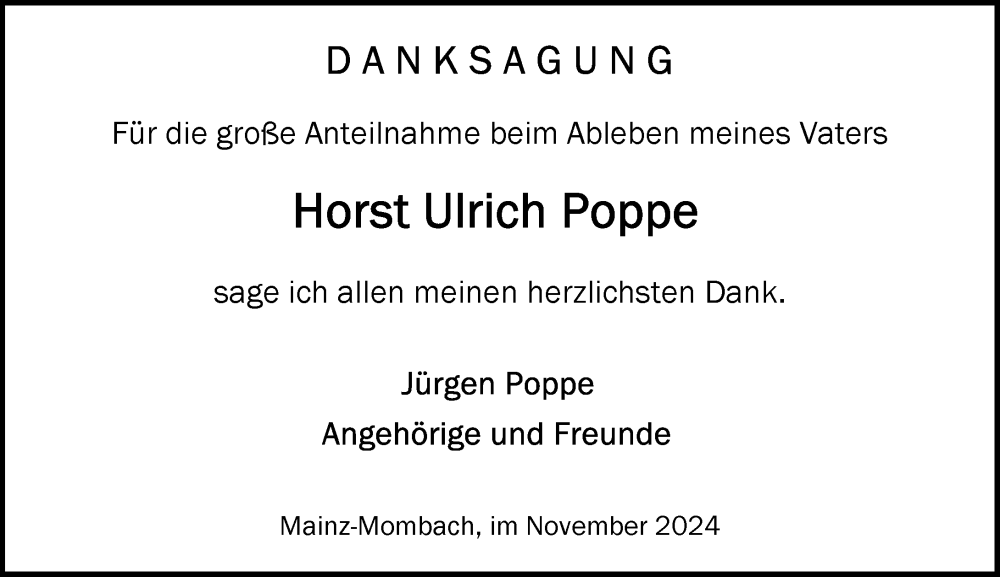  Traueranzeige für Horst Ulrich Poppe vom 23.11.2024 aus Allgemeine Zeitung Mainz