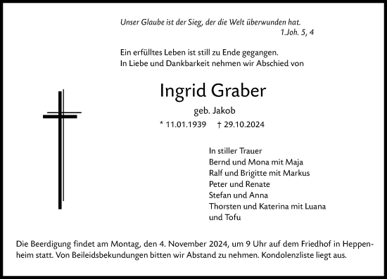 Traueranzeige von Ingrid Graber von Starkenburger Echo