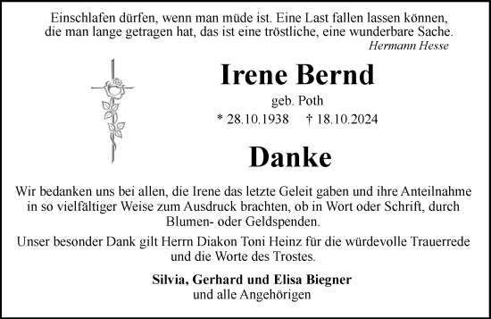Traueranzeige von Irene Bernd von Allgemeine Zeitung Rheinhessen-Nahe