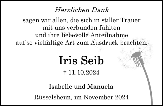 Traueranzeige von Iris Seib von Rüsselsheimer Echo