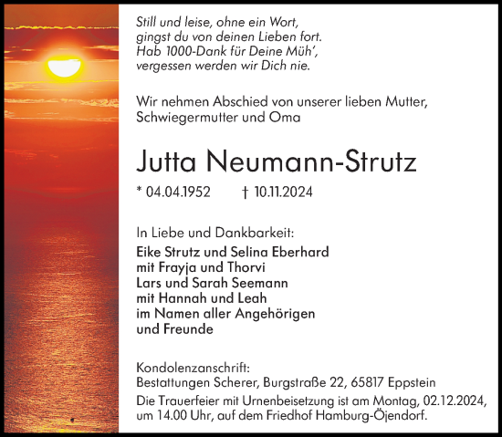 Traueranzeige von Jutta Neumann-Strutz von Darmstädter Echo