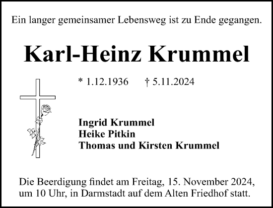 Traueranzeige von Karl-Heinz Krummel von Darmstädter Echo