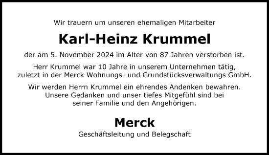Traueranzeige von Karl-Heinz Krummel von Darmstädter Echo