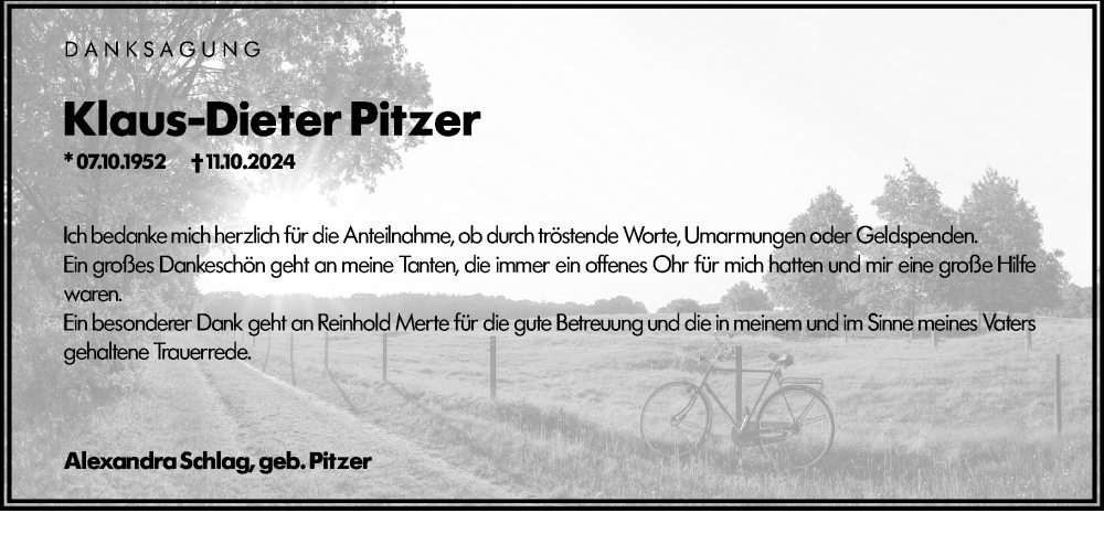  Traueranzeige für Klaus-Dieter Pitzer vom 09.11.2024 aus Hinterländer Anzeiger