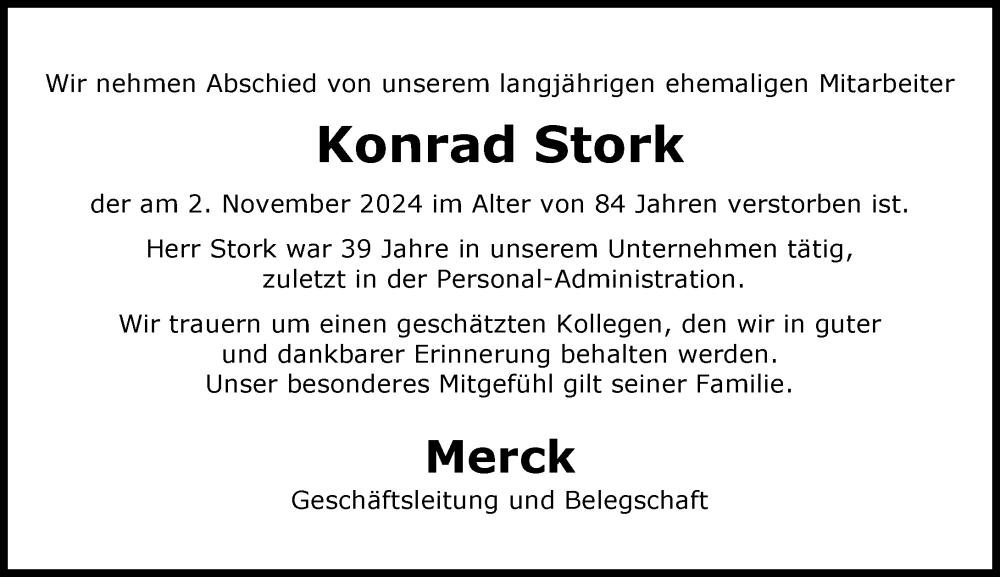  Traueranzeige für Konrad Stork vom 07.11.2024 aus Darmstädter Echo