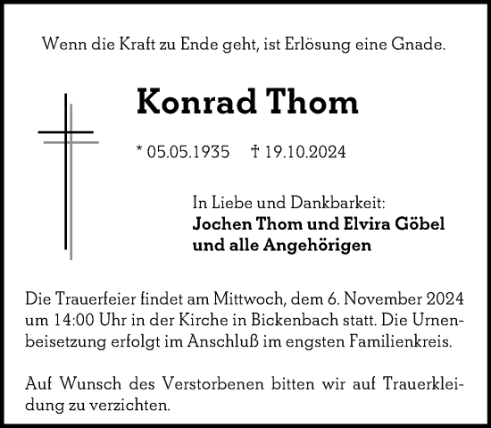 Traueranzeige von Konrad Thom von Darmstädter Echo