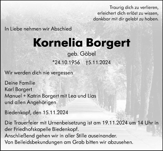 Traueranzeige von Kornelia Borgert von Hinterländer Anzeiger