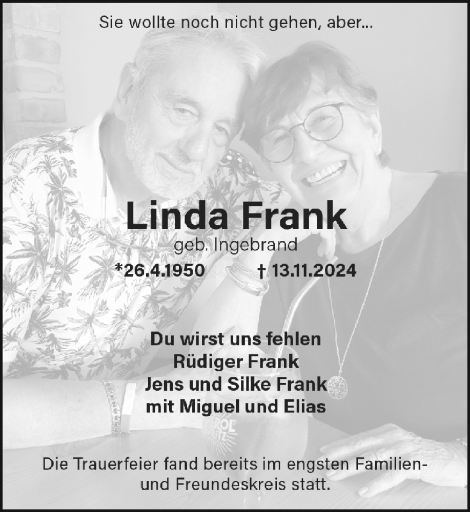  Traueranzeige für Linda Frank vom 30.11.2024 aus Darmstädter Echo