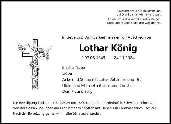 Traueranzeige von Lothar König von Allgemeine Zeitung Rheinhessen-Nahe