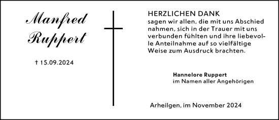 Traueranzeige von Manfred Ruppert von Darmstädter Echo