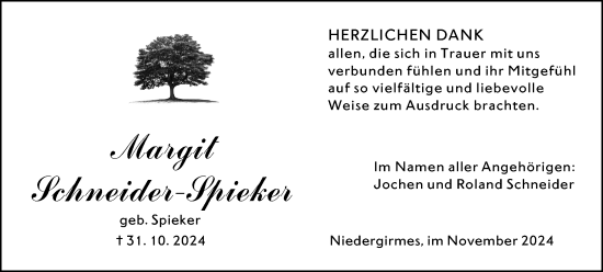 Traueranzeige von Margit Schneider-Spieker von Wetzlarer Neue Zeitung
