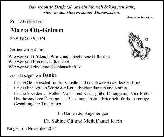 Traueranzeige von Maria Ott-Grimm von Allgemeine Zeitung Rheinhessen-Nahe