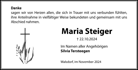 Traueranzeige von Maria Steiger von Camberger Anzeiger