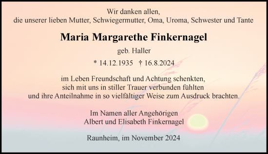 Traueranzeige von Maria Margarethe Finkernagel von Rüsselsheimer Echo