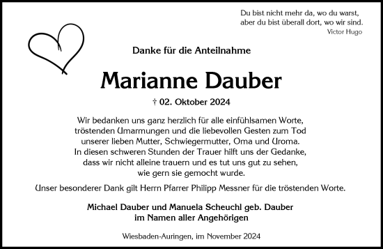 Traueranzeige von Marianne Dauber von Wiesbadener Kurier