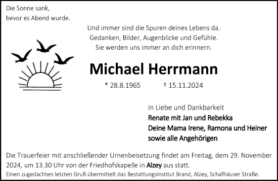 Traueranzeige von Michael Herrmann von Allgemeine Zeitung Alzey