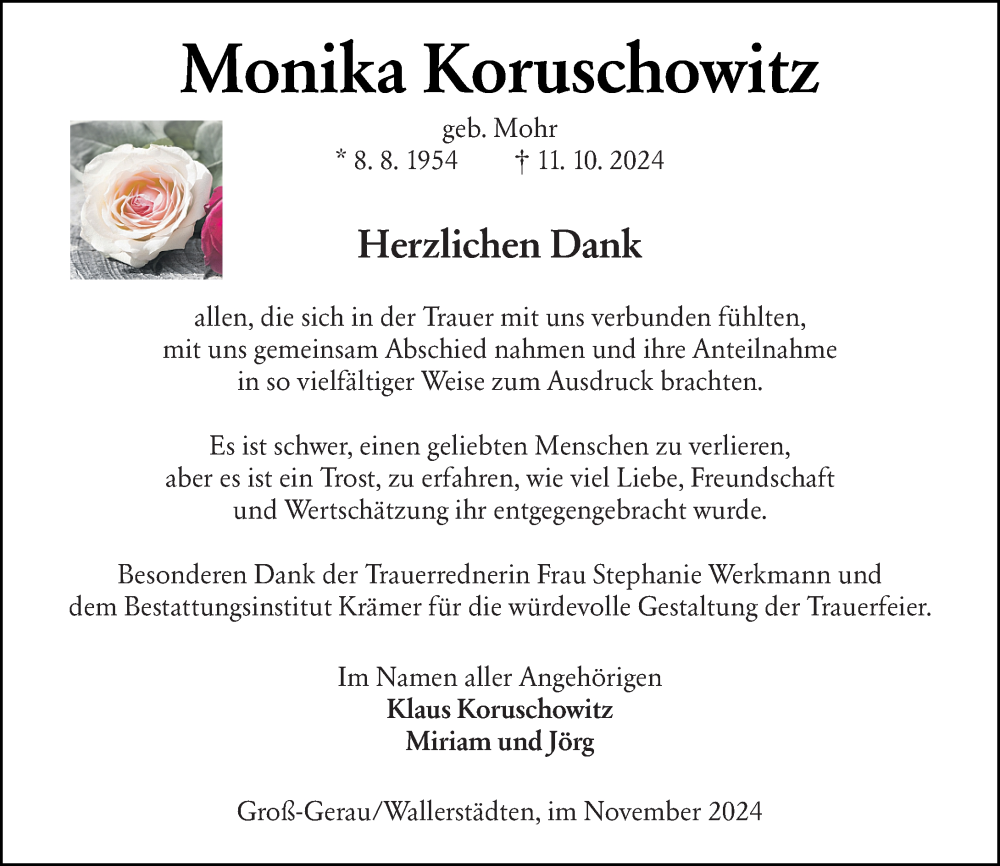  Traueranzeige für Monika Koruschowitz vom 09.11.2024 aus Groß-Gerauer Echo
