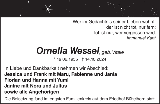 Traueranzeige von Ornella Wessel von Groß-Gerauer Echo
