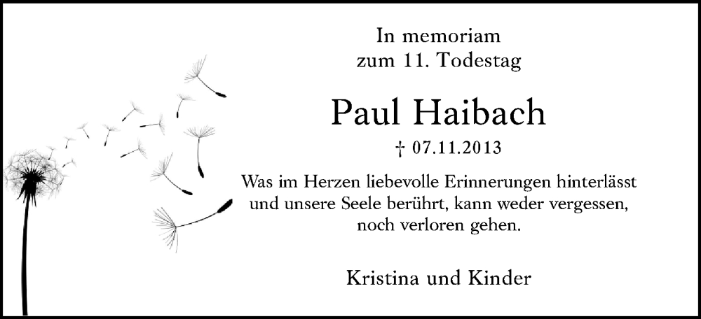  Traueranzeige für Paul Haibach vom 07.11.2024 aus Wiesbadener Kurier