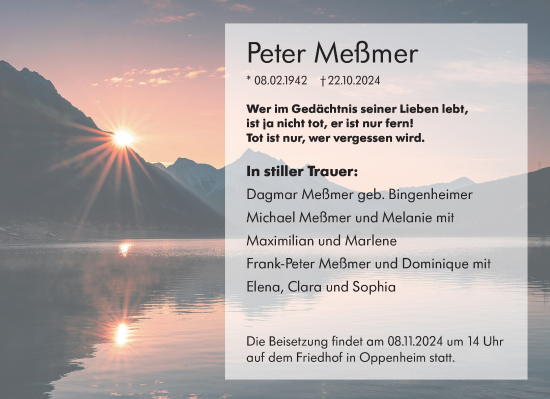 Traueranzeige von Peter Meßmer von Allgemeine Zeitung Mainz