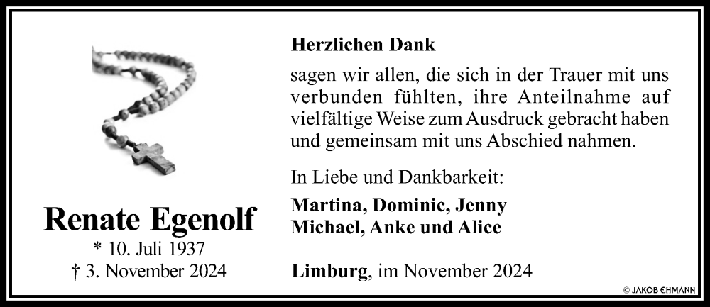  Traueranzeige für Renate Egenolf vom 30.11.2024 aus Nassauische Neue Presse