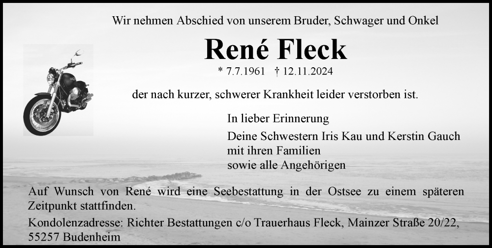  Traueranzeige für Rene Fleck vom 23.11.2024 aus Allgemeine Zeitung Mainz