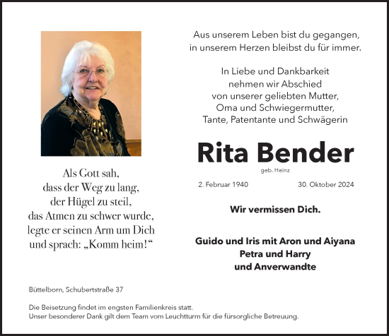 Traueranzeige von Rita Bender von Groß-Gerauer Echo