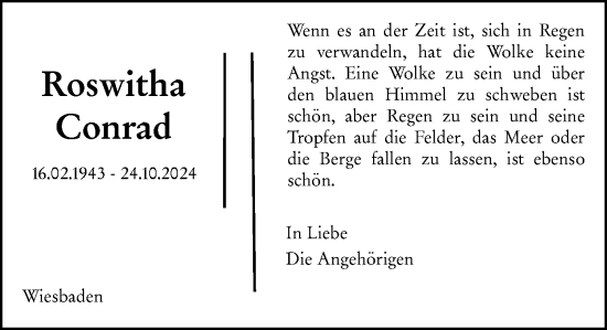 Traueranzeige von Roswitha Conrad von Wiesbadener Kurier