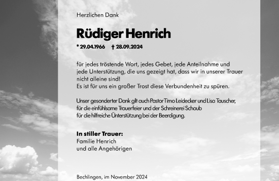 Traueranzeige von Rüdiger Henrich von Hinterländer Anzeiger