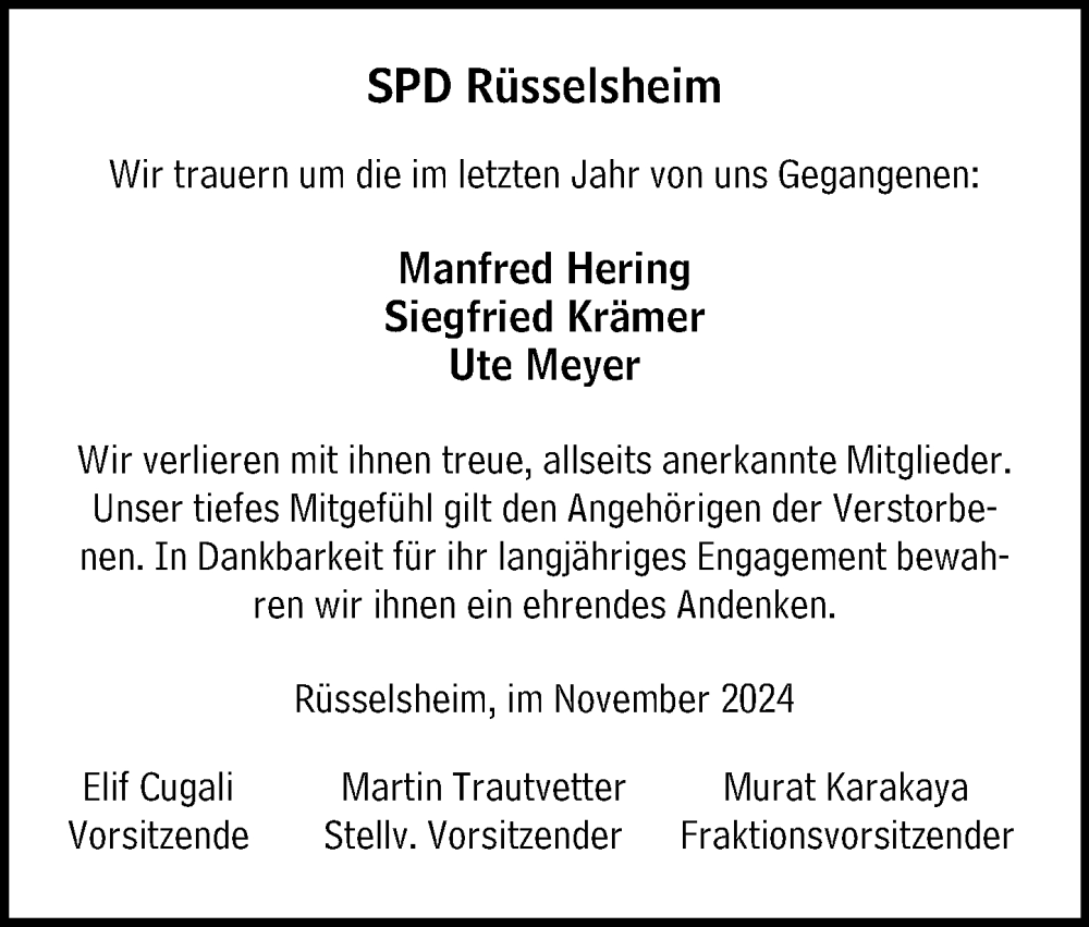  Traueranzeige für Siegfried Krämer vom 23.11.2024 aus Südhessen Morgen