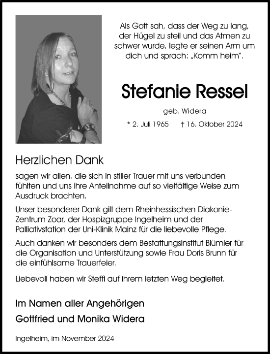Traueranzeige von Stefanie Ressel von Allgemeine Zeitung Rheinhessen-Nahe