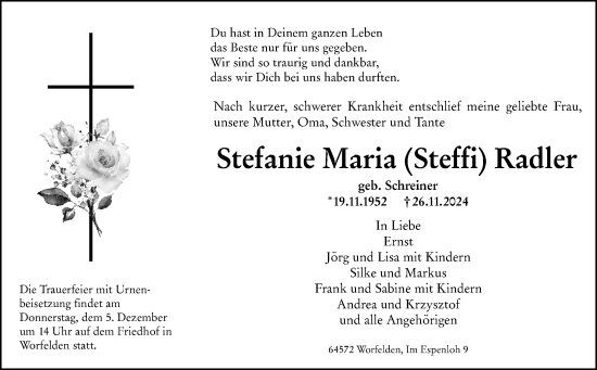 Traueranzeige von Stefanie Maria Radler von Groß-Gerauer Echo