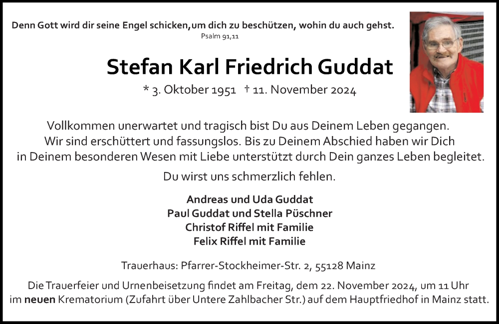  Traueranzeige für Stefan Karl Friedrich Guddat vom 16.11.2024 aus Allgemeine Zeitung Mainz