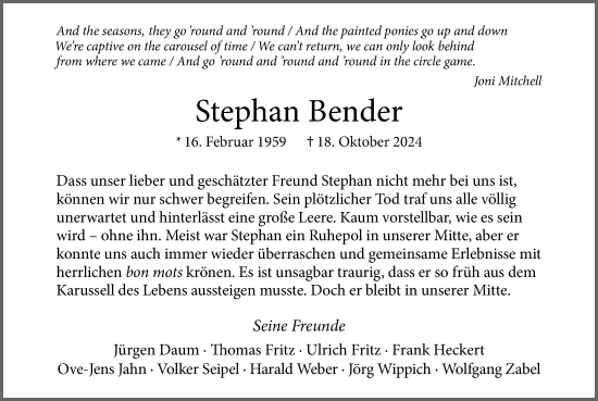 Traueranzeige von Stephan Bender von Rüsselsheimer Echo