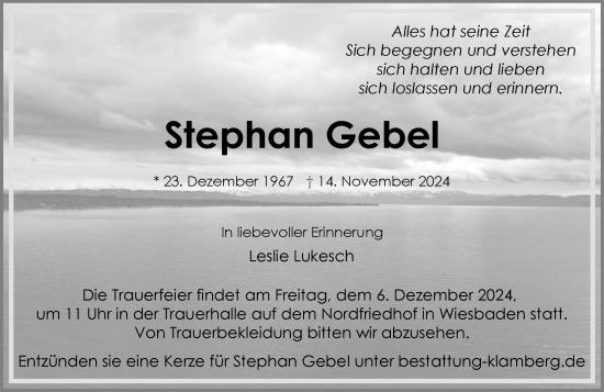 Traueranzeige von Stephan Gebel von Wiesbadener Kurier