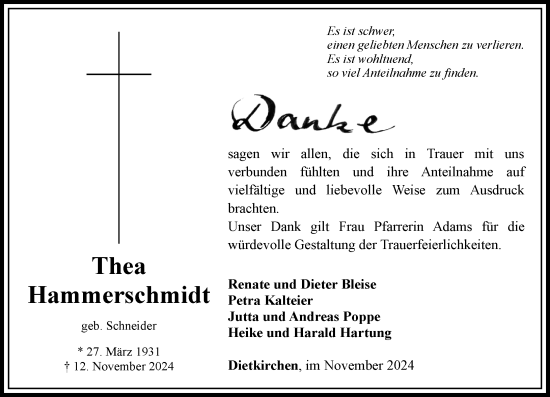 Traueranzeige von Thea Hammerschmidt von Nassauische Neue Presse