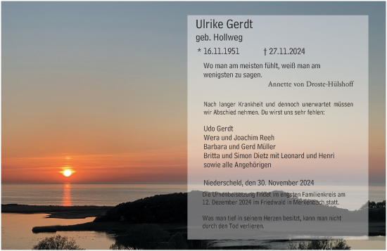 Traueranzeige von Ulrike Gerdt von Dill Block