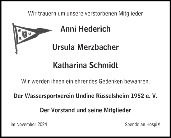 Traueranzeige von Ursula Merzbacher von Rüsselsheimer Echo