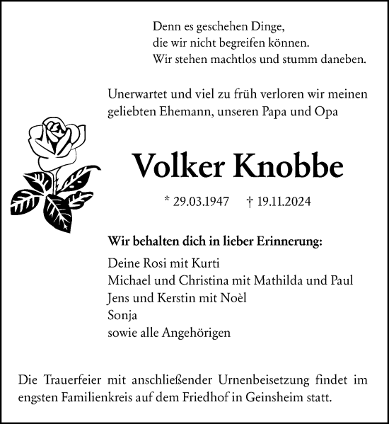 Traueranzeige von Volker Knobbe von Rüsselsheimer Echo