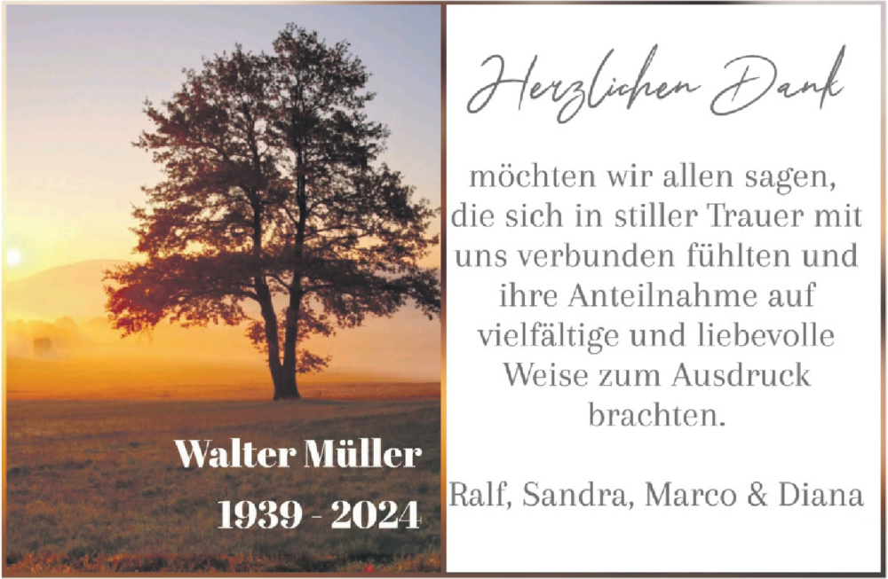  Traueranzeige für Walter Müller vom 23.11.2024 aus Odenwälder Echo