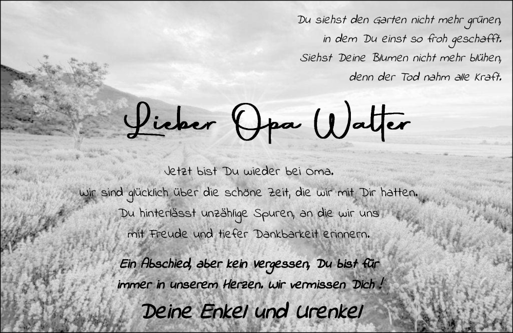  Traueranzeige für Walter Müller vom 06.11.2024 aus Odenwälder Echo