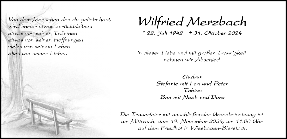  Traueranzeige für Wilfried Merzbach vom 09.11.2024 aus Wiesbadener Kurier