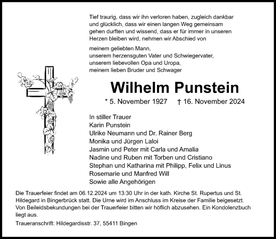 Traueranzeige von Wilhelm Punstein von Allgemeine Zeitung Rheinhessen-Nahe