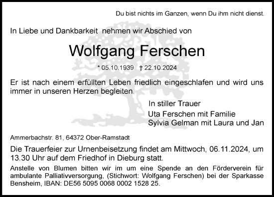 Traueranzeige von Wolfgang Ferschen von Darmstädter Echo